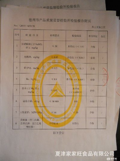 梅菜扣肉厂家晒检验报告证明产品质量清白